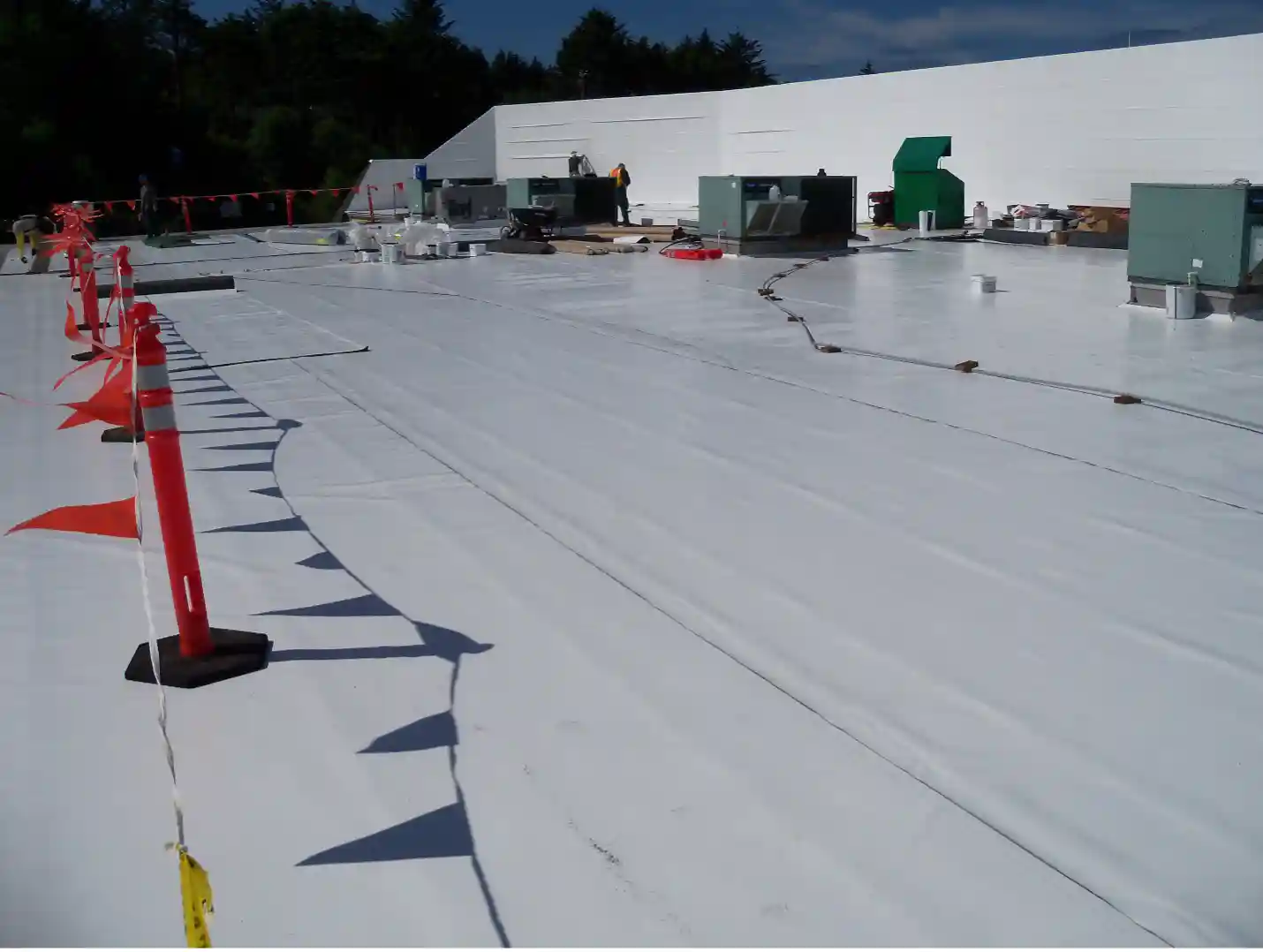 Freshly installed commercial TPO roof.